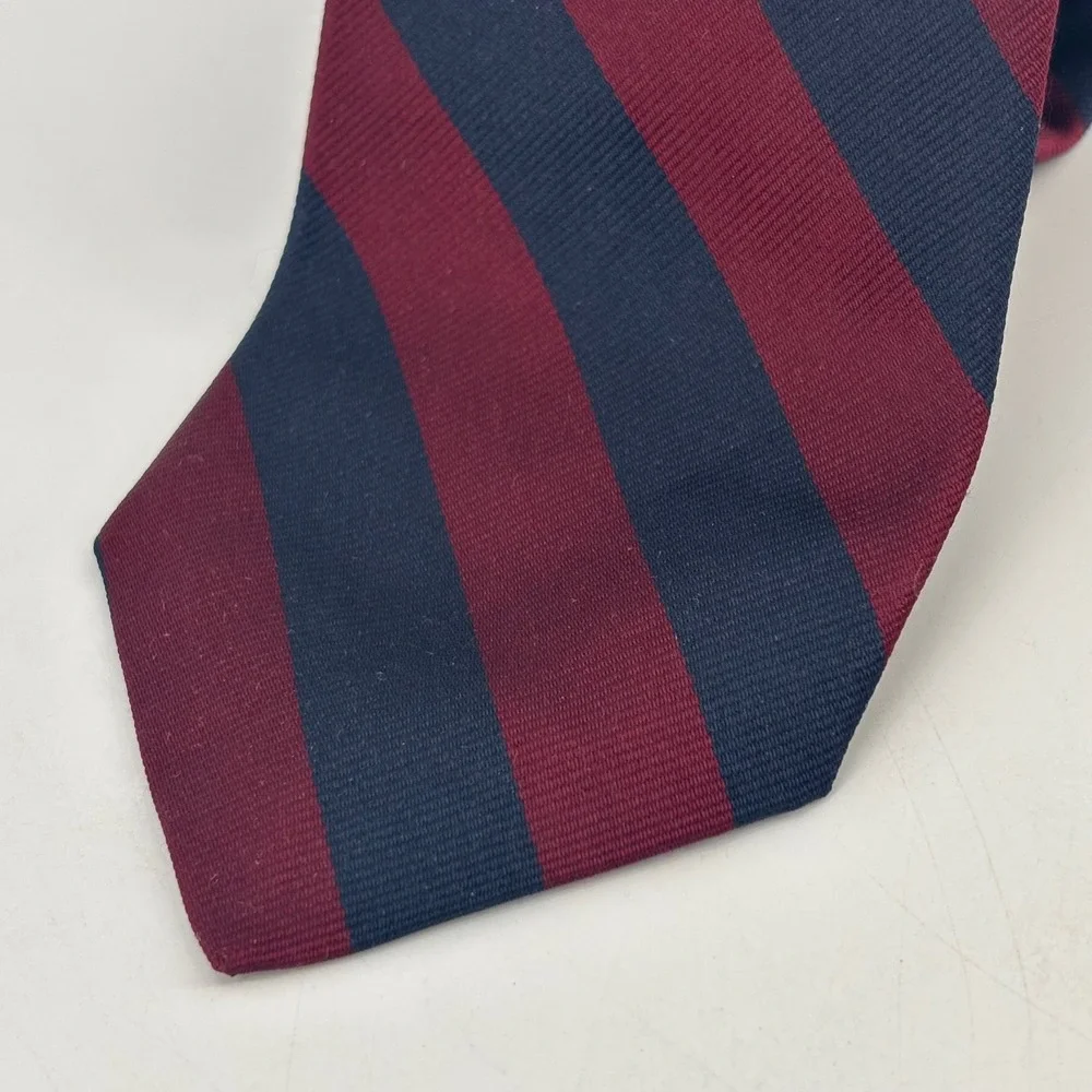 Ferrell Reed Silk Tie Mens OS Navy Burgundy Rep Stripe Handmade Business Preppy